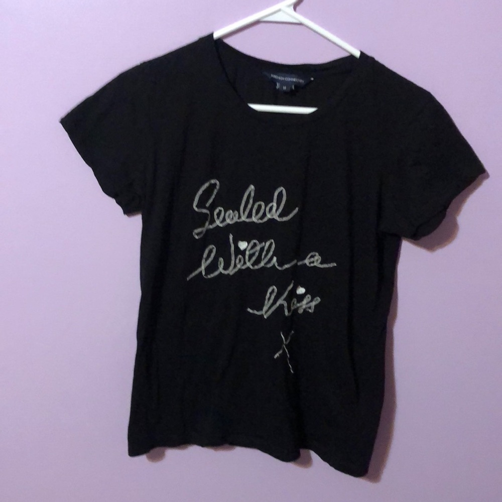 French Connection Black “Sealed with a Kiss” Graphic Shirt